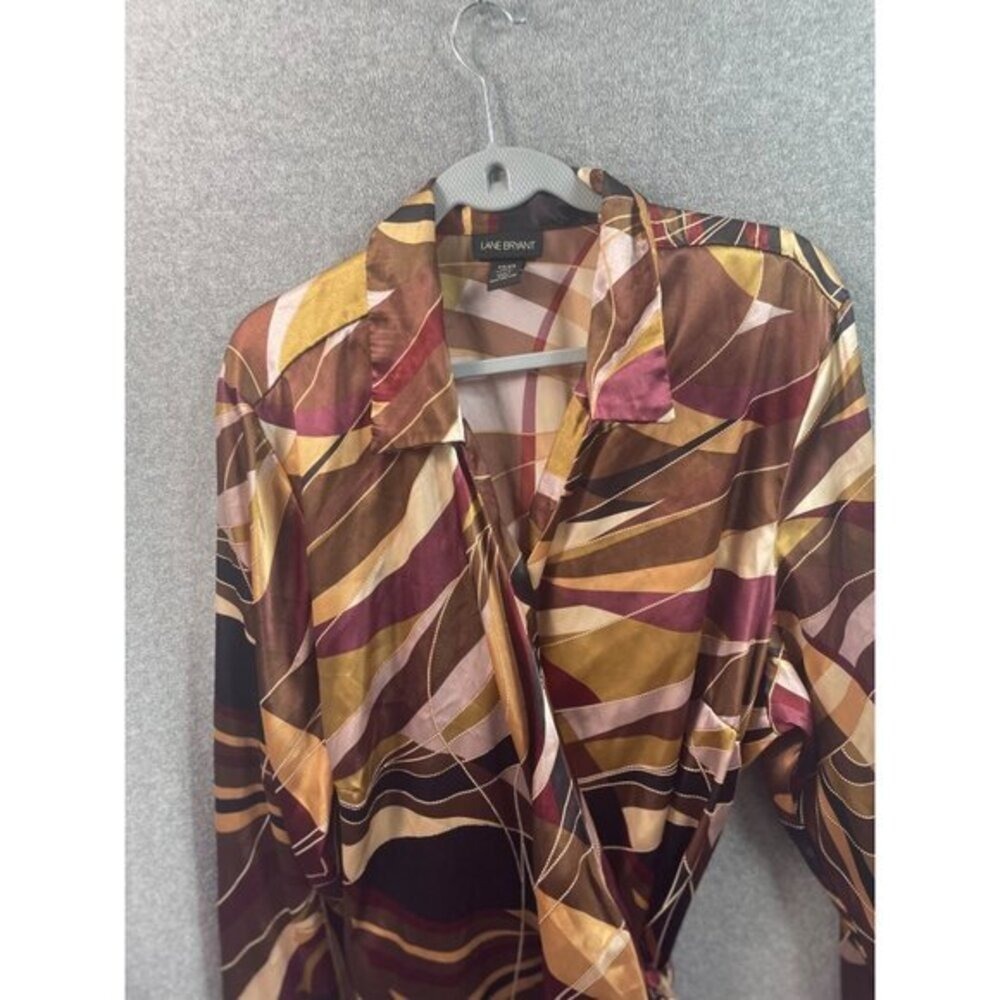 Lane Bryant 26/28 Abstract Print Wrap Blouse Plus Size‎ Long Sleeve Top - Picture 4 of 13